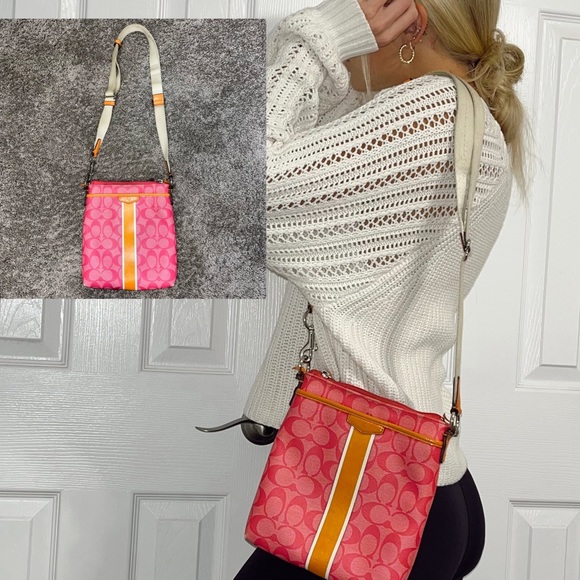 Coach Bags Coach Pink Orange Swingpack Canvas Crossbody Bag Y2k